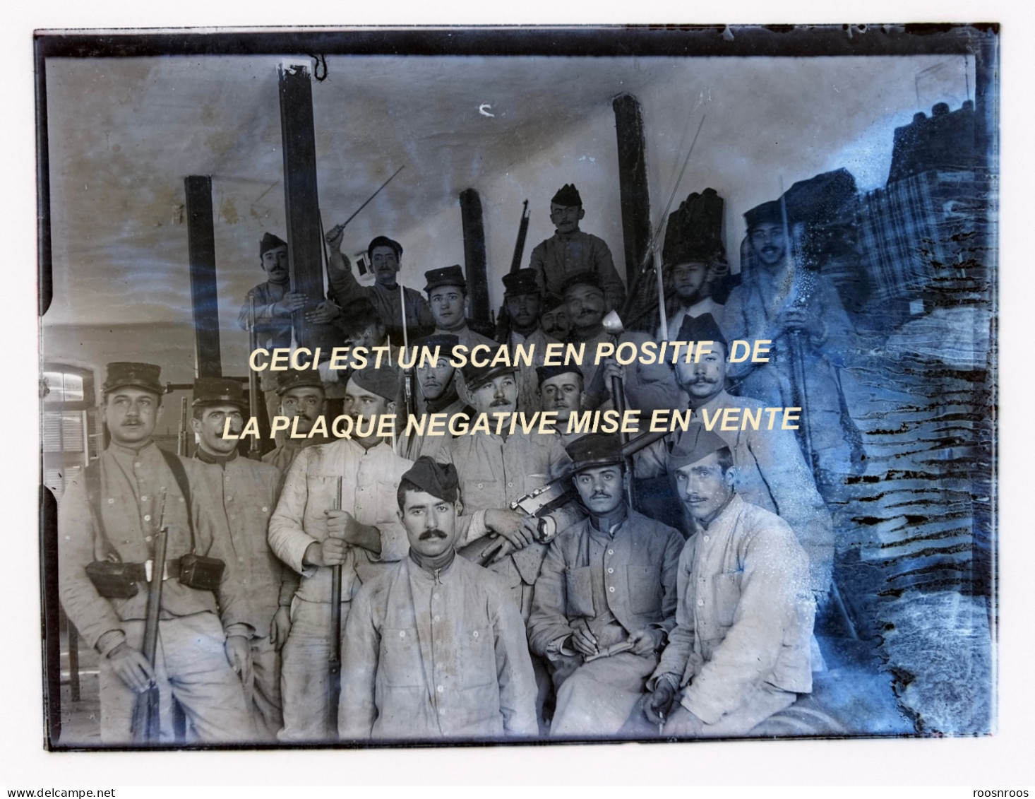 PLAQUE DE VERRE NEGATIVE 9x12 - GROUPE DE MILITAIRES - WW1 - Glass Slides