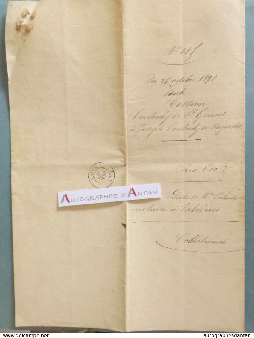 ● 1891 - Coutouly - Saint Genest / De Lautrec - VALDERIES Vers Albi (Tarn) - Acte Manuscrit Me Palasi - Andouque - Manuscrits