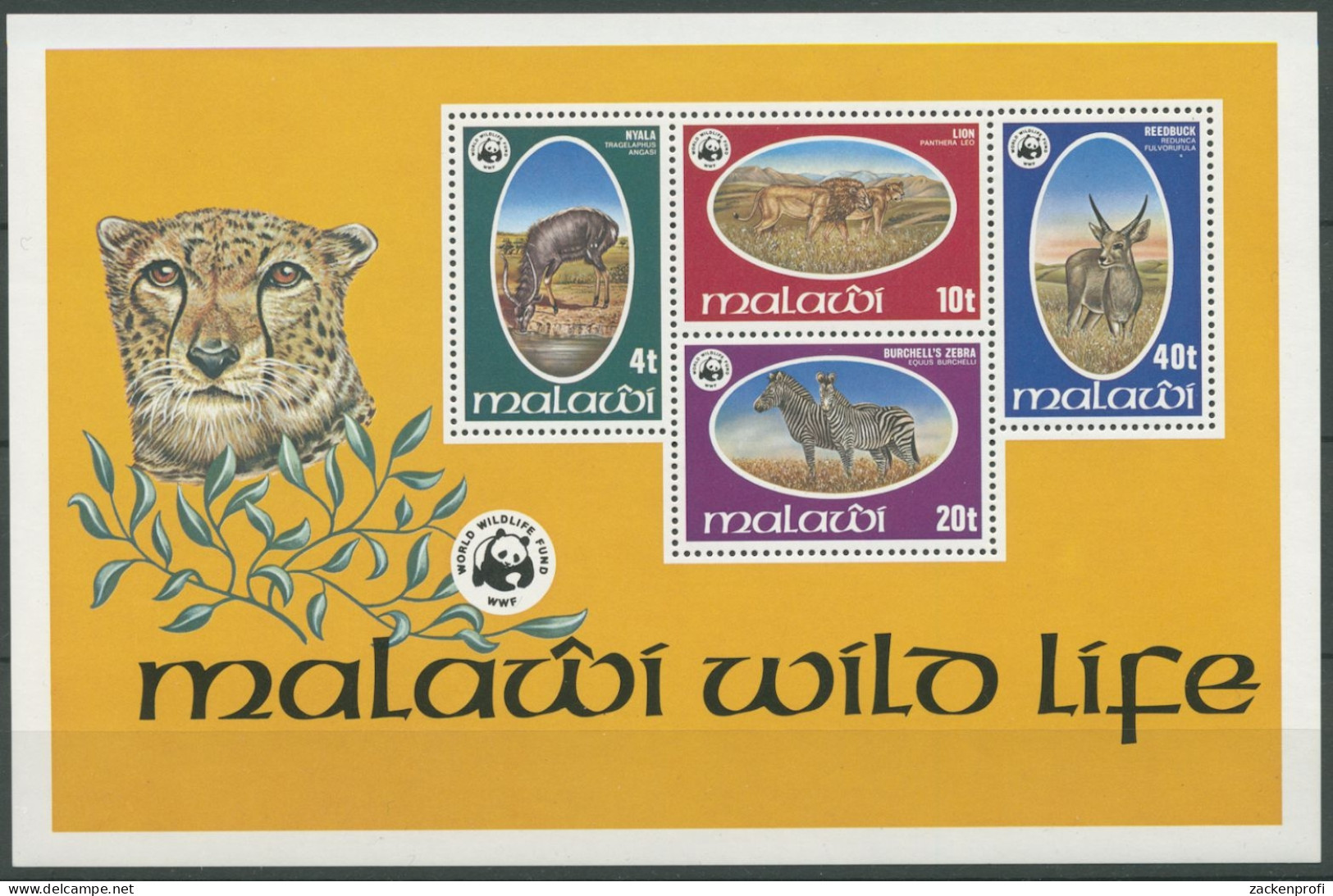 Malawi 1978 WWF Geschützte Tiere Löwe Zebra Block 52 Postfrisch (C26624) - Malawi (1964-...)