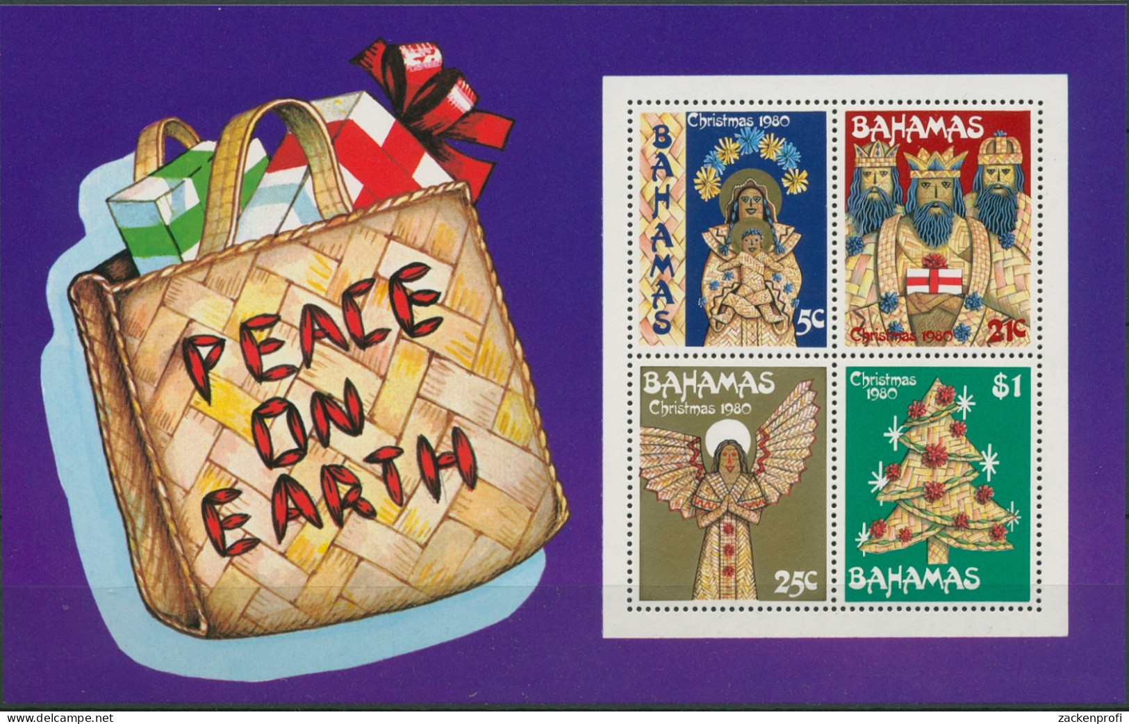 Bahamas 1980 Weihnachten Kunsthandwerk Aus Stroh Block 30 Postfrisch (C94007) - Bahama's (1973-...)