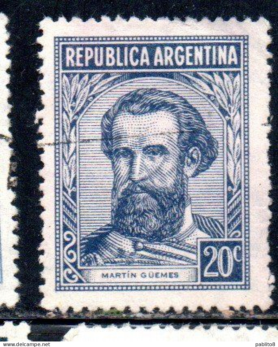 ARGENTINA 1935 1951 1942 MARTIN GUEMES 20c USED USADO OBLITERE' - Oblitérés