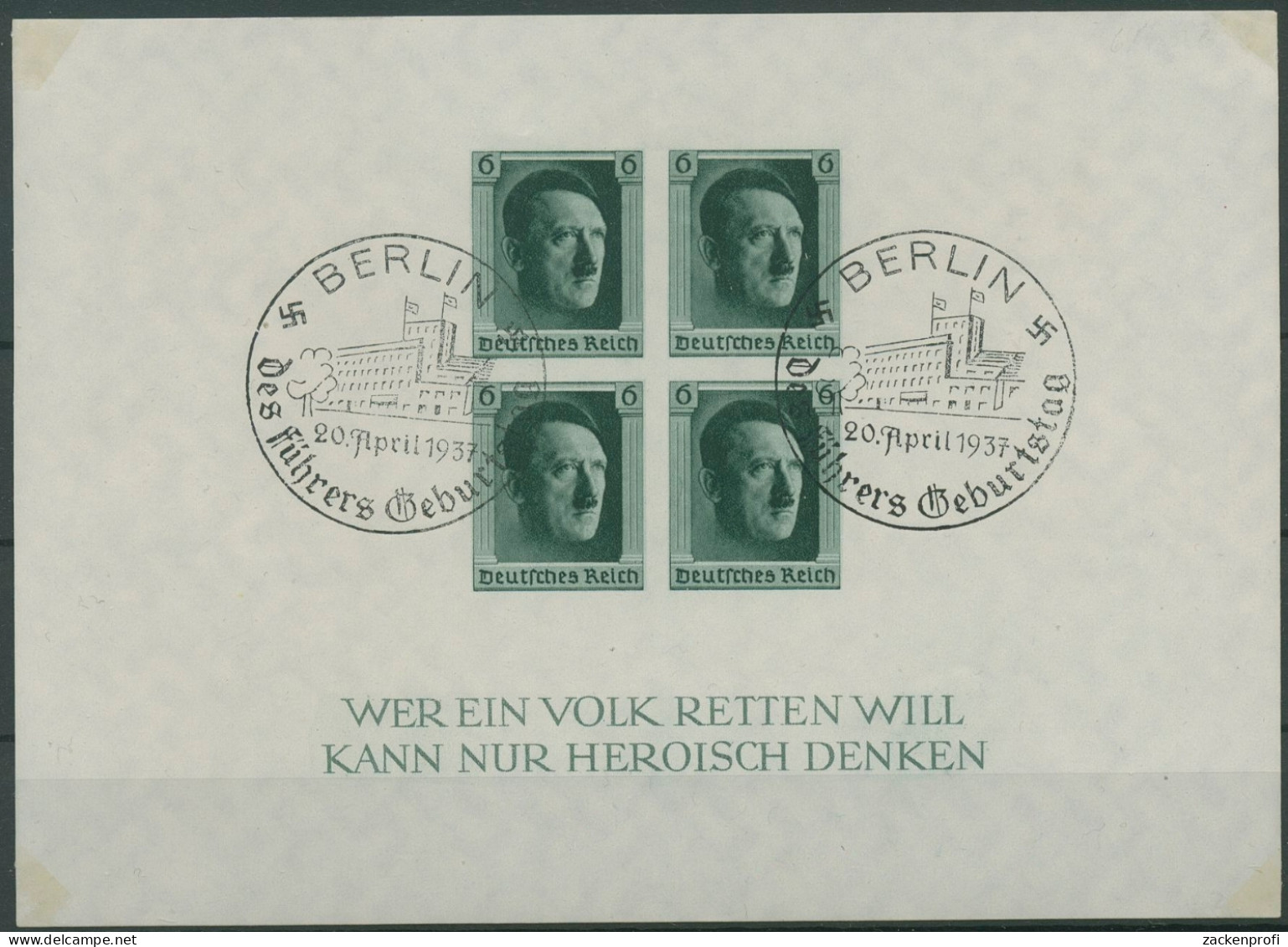 Deutsches Reich 1937 Geb. Hitler Block 8 Gestempelt, Randmängel (G19356) - Blocs