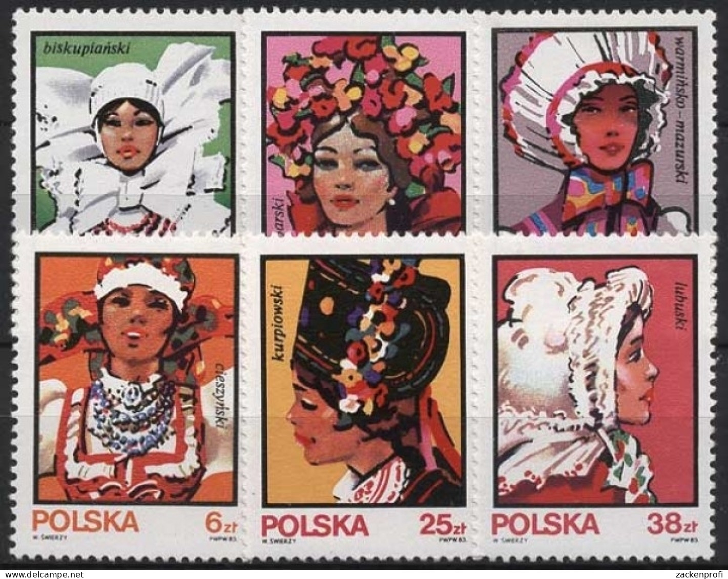 Polen 1983 Volkstrachten: Kopfbedeckungen 2891/96 Postfrisch - Unused Stamps
