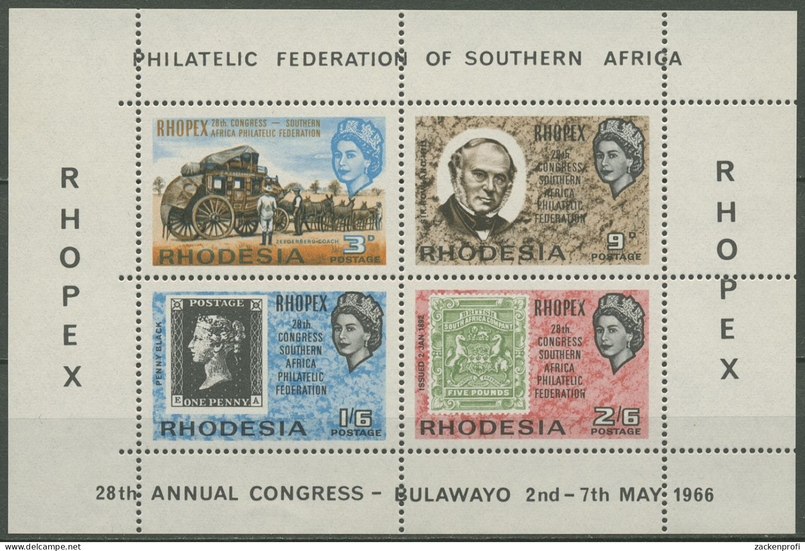 Rhodesien 1966 RHOPEX Block 1 (C, Rand Links Ungezähnt) Postfrisch (C40205) - Rhodesia (1964-1980)