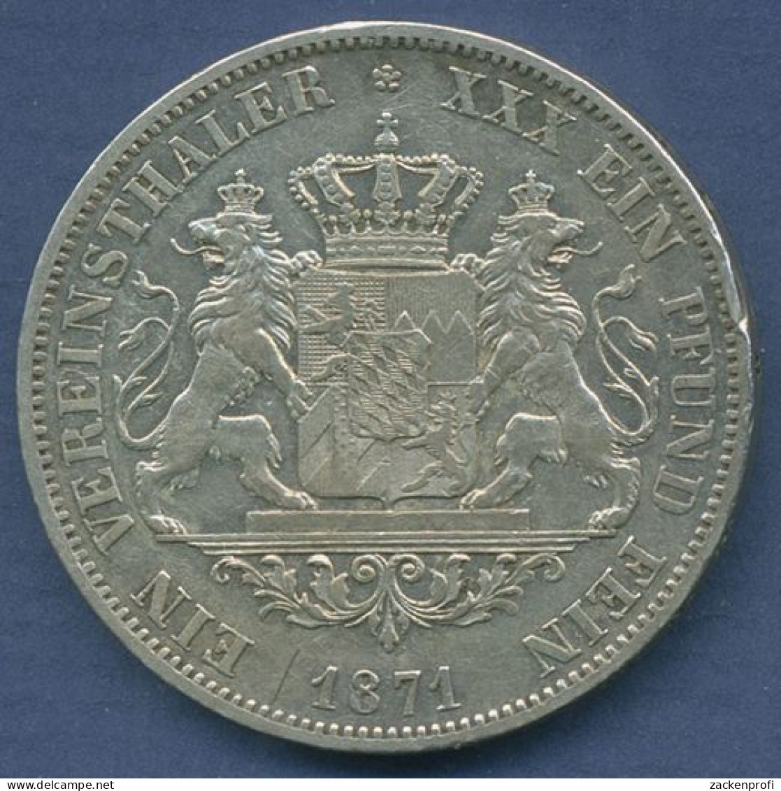 Bayern Vereinstaler 1871, Ludwig II., J 109 Ss-vz Kl. Randfehler (m3124) - Taler & Doppeltaler