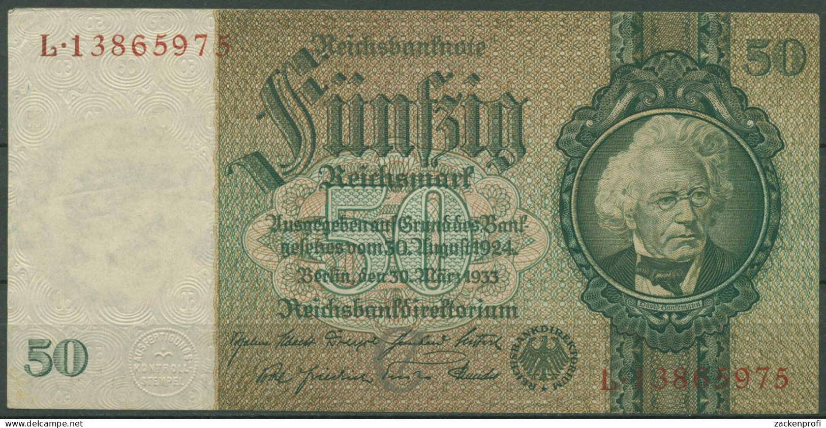 Dt. Reich 50 Reichsmark 1933 Serie C/L, Ro 175 B Gebraucht (K996) - 50 Reichsmark