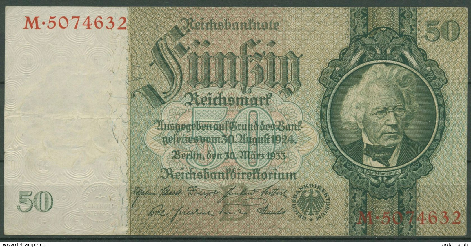 Dt. Reich 50 Reichsmark 1933 Serie B/M, Ro 175 A Gebraucht (K1010) - 50 Reichsmark