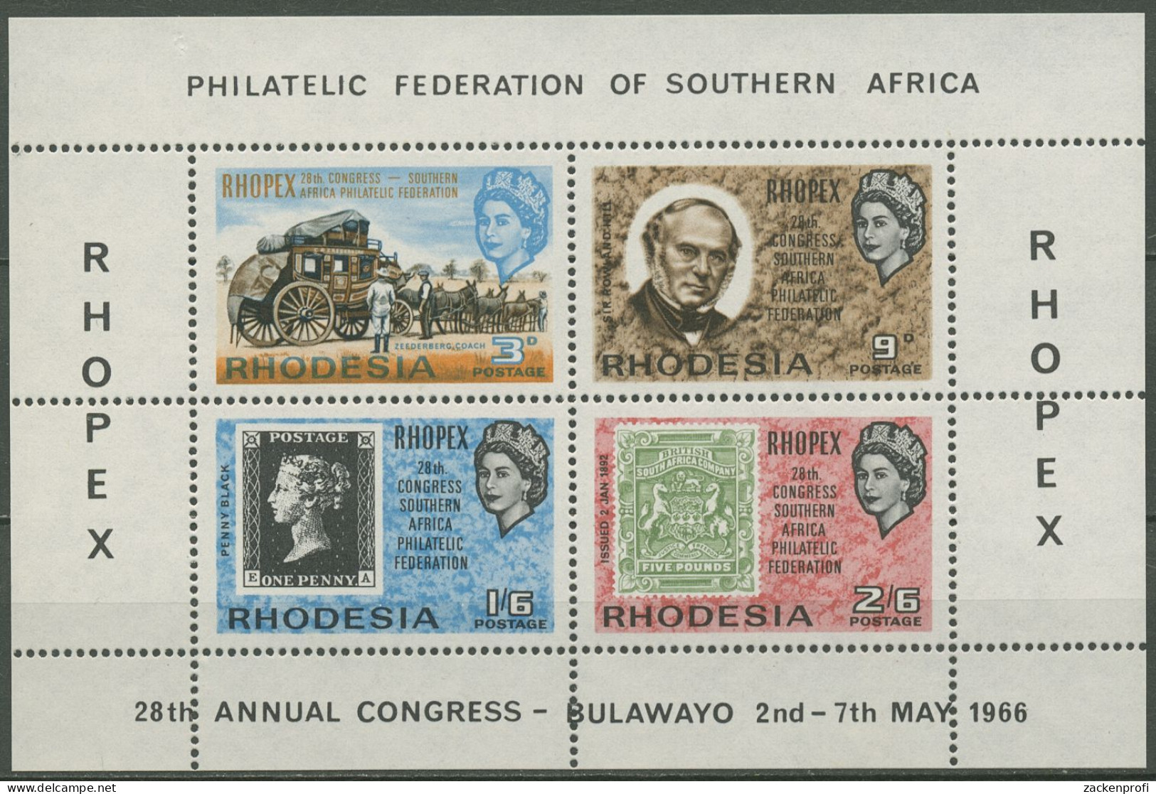 Rhodesien 1966 RHOPEX Block 1 (B, Rand Oben Ungezähnt) Postfrisch (C40204) - Rhodesia (1964-1980)