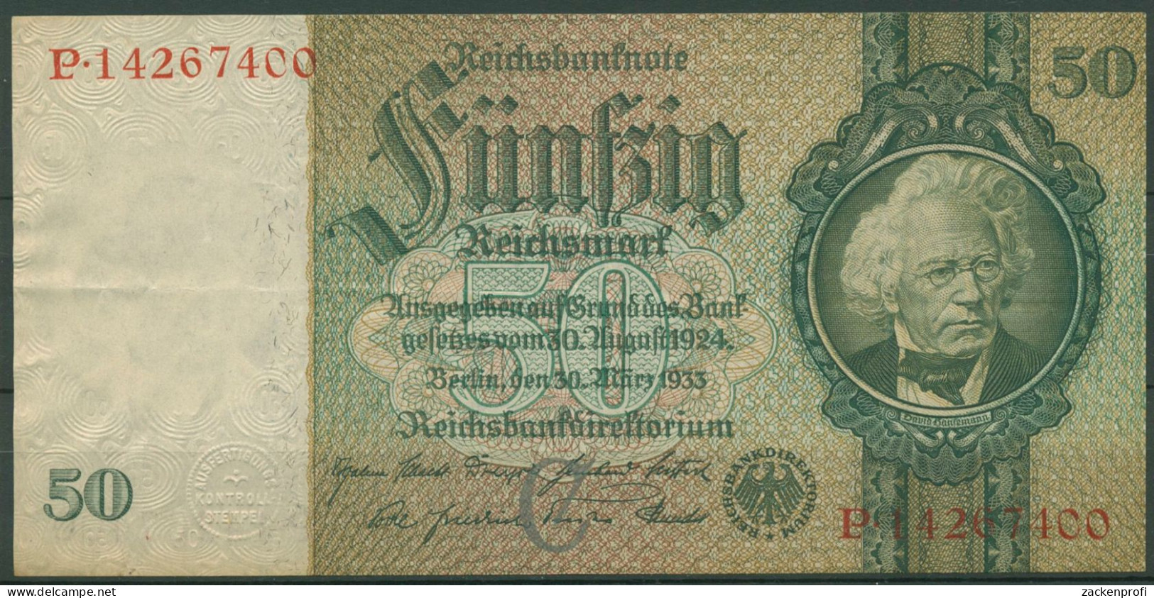 Dt. Reich 50 Reichsmark 1933 Serie C/P, Ro 175 B Gebraucht (K1000) - 50 Reichsmark