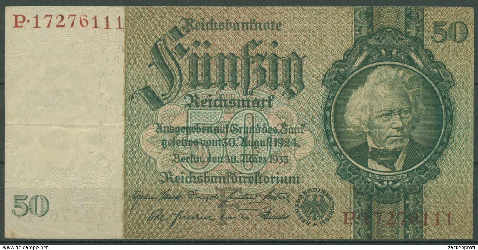 Dt. Reich 50 Reichsmark 1933 Serie F/P, Ro 175 B Gebraucht (K1014) - 50 Reichsmark