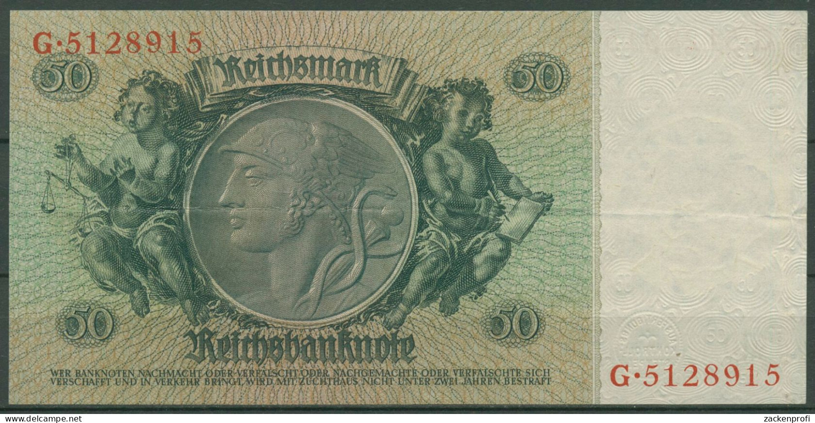 Dt. Reich 50 Reichsmark 1933 Serie B/G, Ro 175 A Leicht Gebraucht (K1013) - 50 Reichsmark