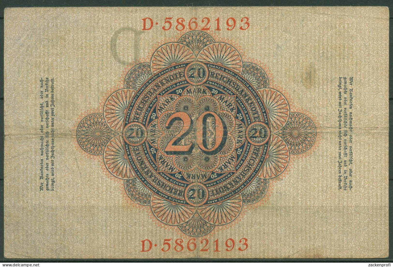 Dt. Reich 20 Mark 1908, DEU-29, Gebraucht (K1558) - 20 Mark