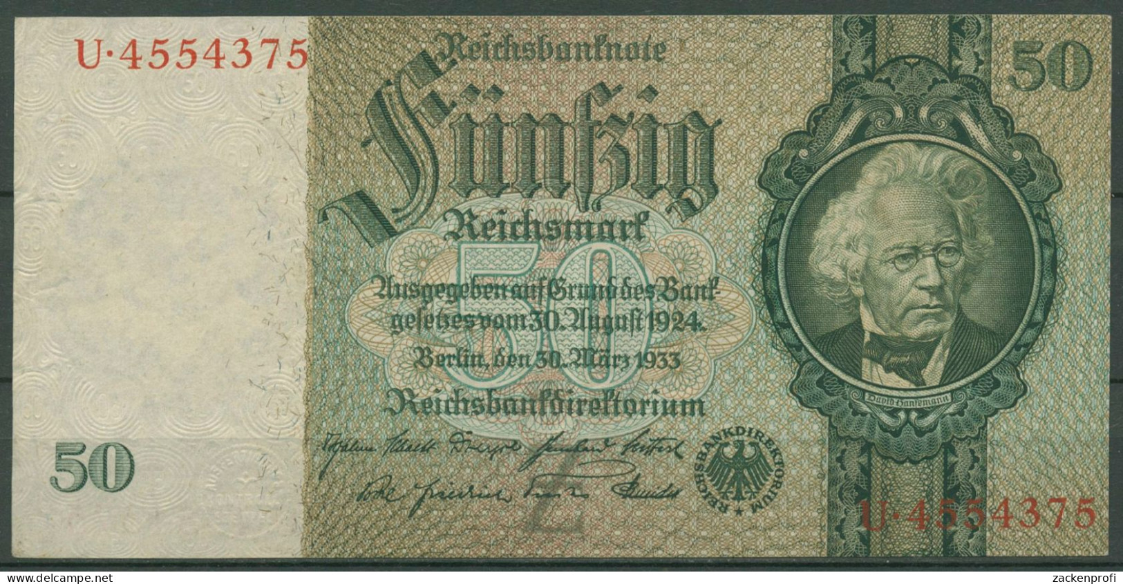 Dt. Reich 50 Reichsmark 1933 Serie Z/U, Ro 175 A Leicht Gebraucht (K1003) - 50 Reichsmark