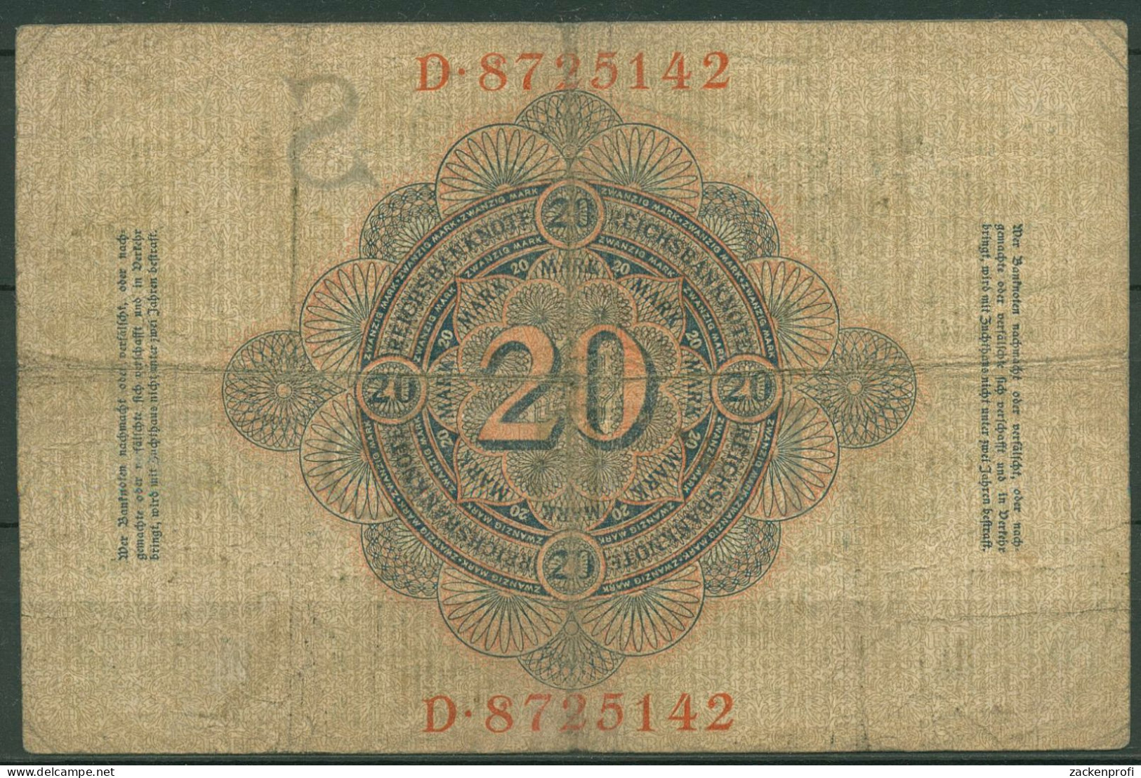 Dt. Reich 20 Mark 1909, DEU-34, Stark Gebraucht (K1557) - 20 Mark