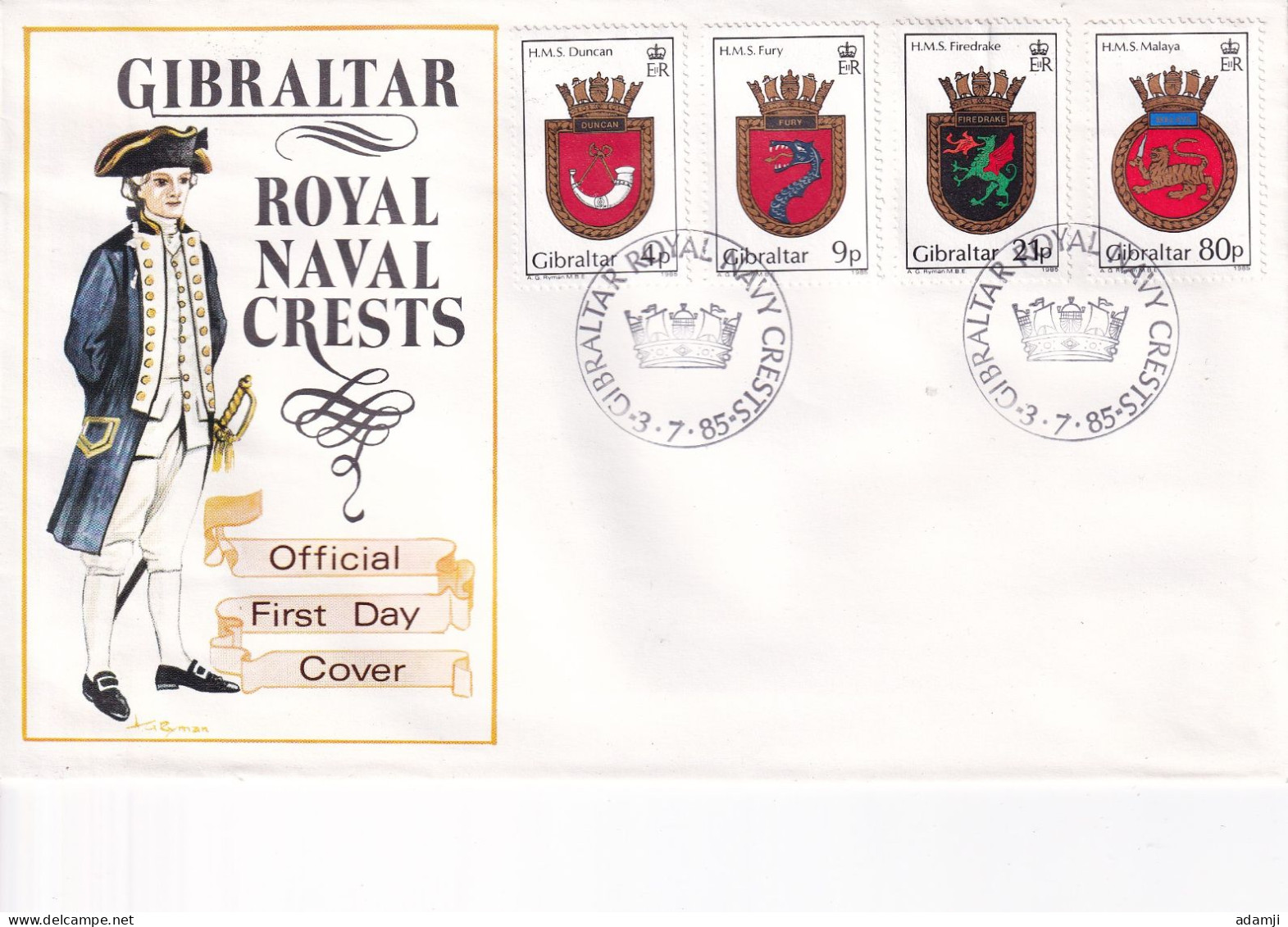 GIBRALTAR 1985 ROYAL CREST FDC . - Gibraltar