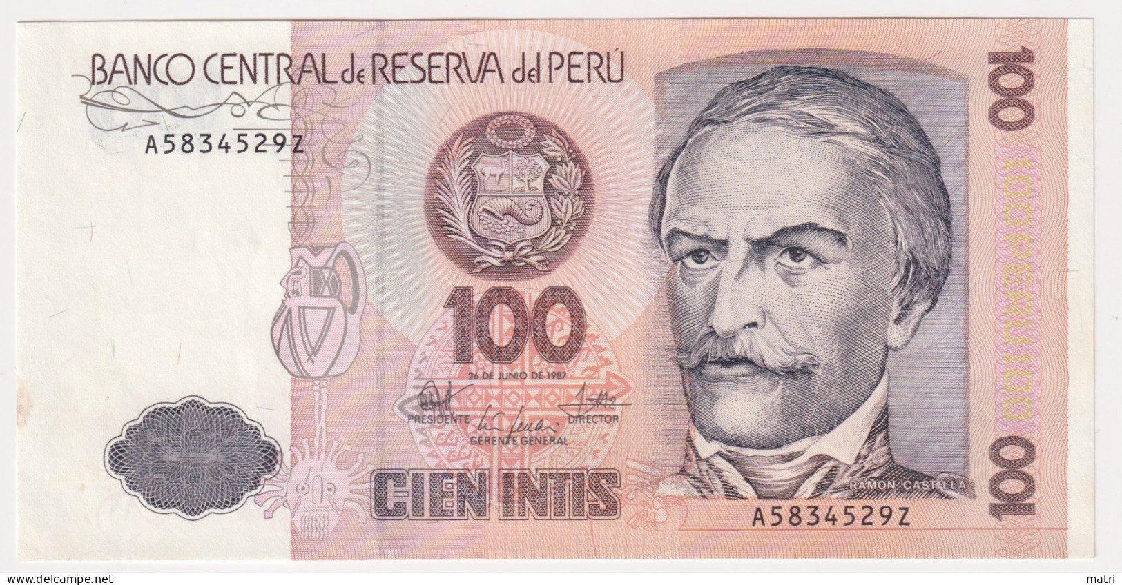 Peru 100 Intis 1987 - Pérou