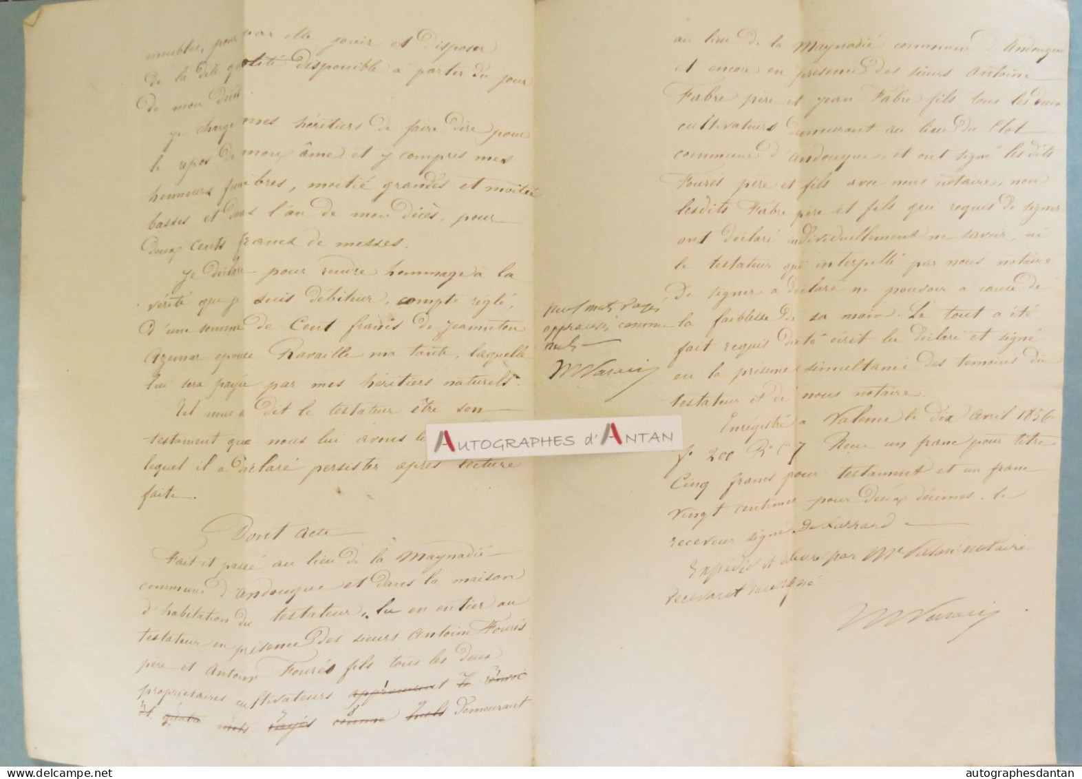 1856 Testament Pierre COUTOULY - Andouque La Meynadié / VALDERIES Vers Albi (Tarn) - Acte Manuscrit Me Palasi - Manoscritti