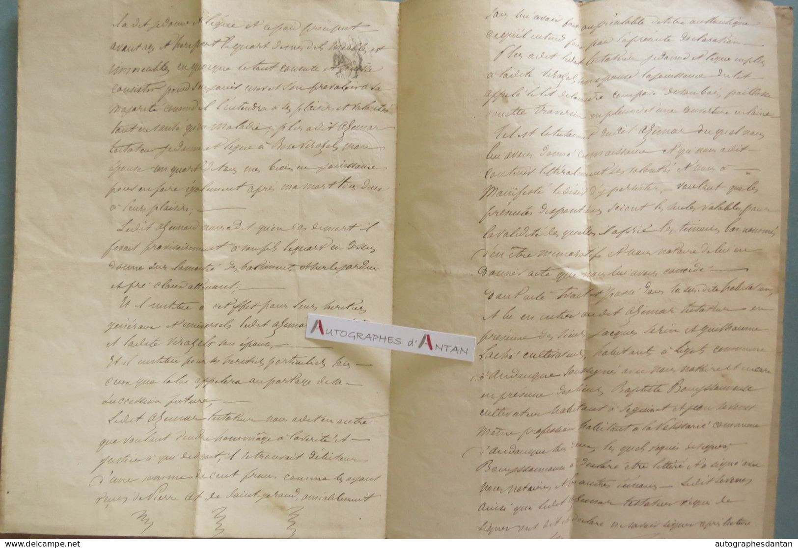 ● 1843 Testament - Andouque - La Pelissarié - VALDERIES Vers Albi (Tarn) - André Azemar - Acte Manuscrit Me Palasi - Manuskripte