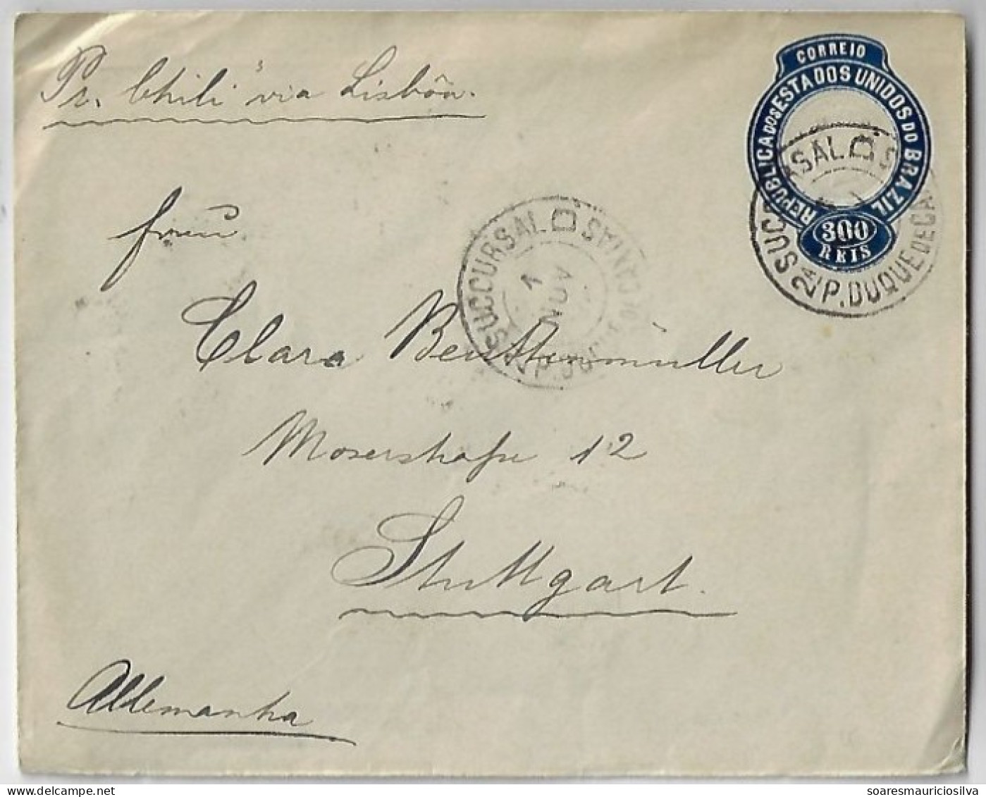 Brazil 1904 Postal Stationery Cover From Rio De Janeiro To Germany Steamer Chili By Compagnie Des Messageries Maritimes - Entiers Postaux