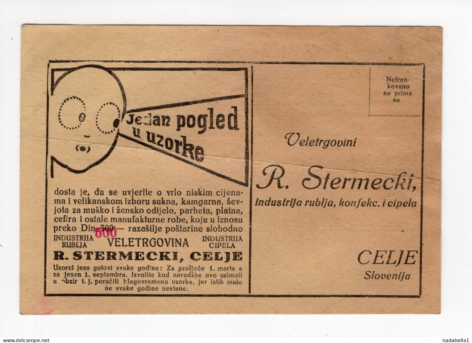 1930s KINGDOM OF YUGOSLAVIA,SLOVENIA,CELJE,CORRESPONDENCE CARD,STREMECKI SHOES TEXTILE AND SHOE MAKERS,POSTCARD,MINT - Yougoslavie