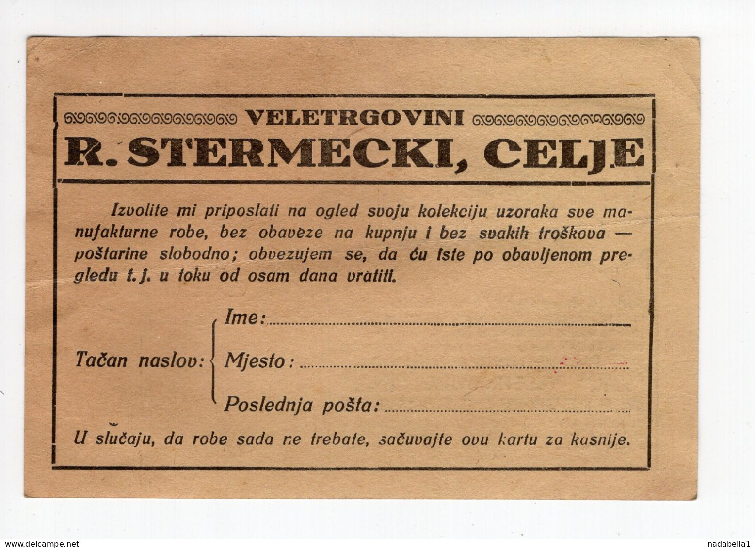 1930s KINGDOM OF YUGOSLAVIA,SLOVENIA,CELJE,CORRESPONDENCE CARD,STREMECKI SHOES TEXTILE AND SHOE MAKERS,POSTCARD,MINT - Yougoslavie