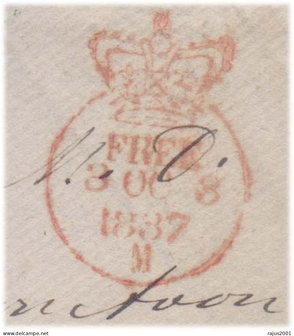 Great Britain 1837 STAMP LESS, STAMPLESS FREE, SIGNATURE OF THE SENDER ON COVER As Scan 1837 Cover - ...-1840 Precursores