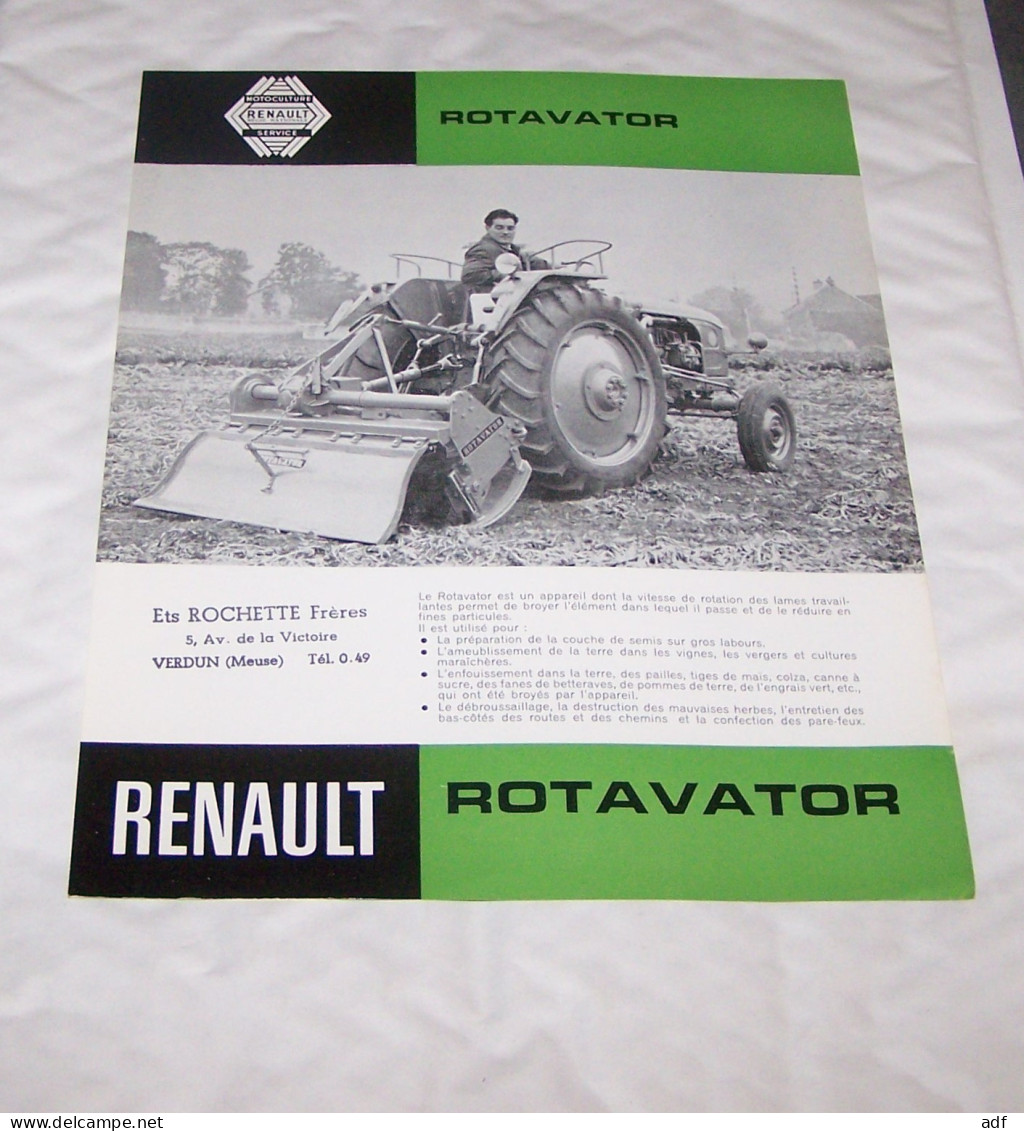 FEUILLET PUB PUBLICITAIRE MATERIEL AGRICOLE RENAULT ROTAVATOR ( TRACTEUR, TRACTEURS, MOTOCULTURE RENAULT ), AGRICULTURE - Tractors
