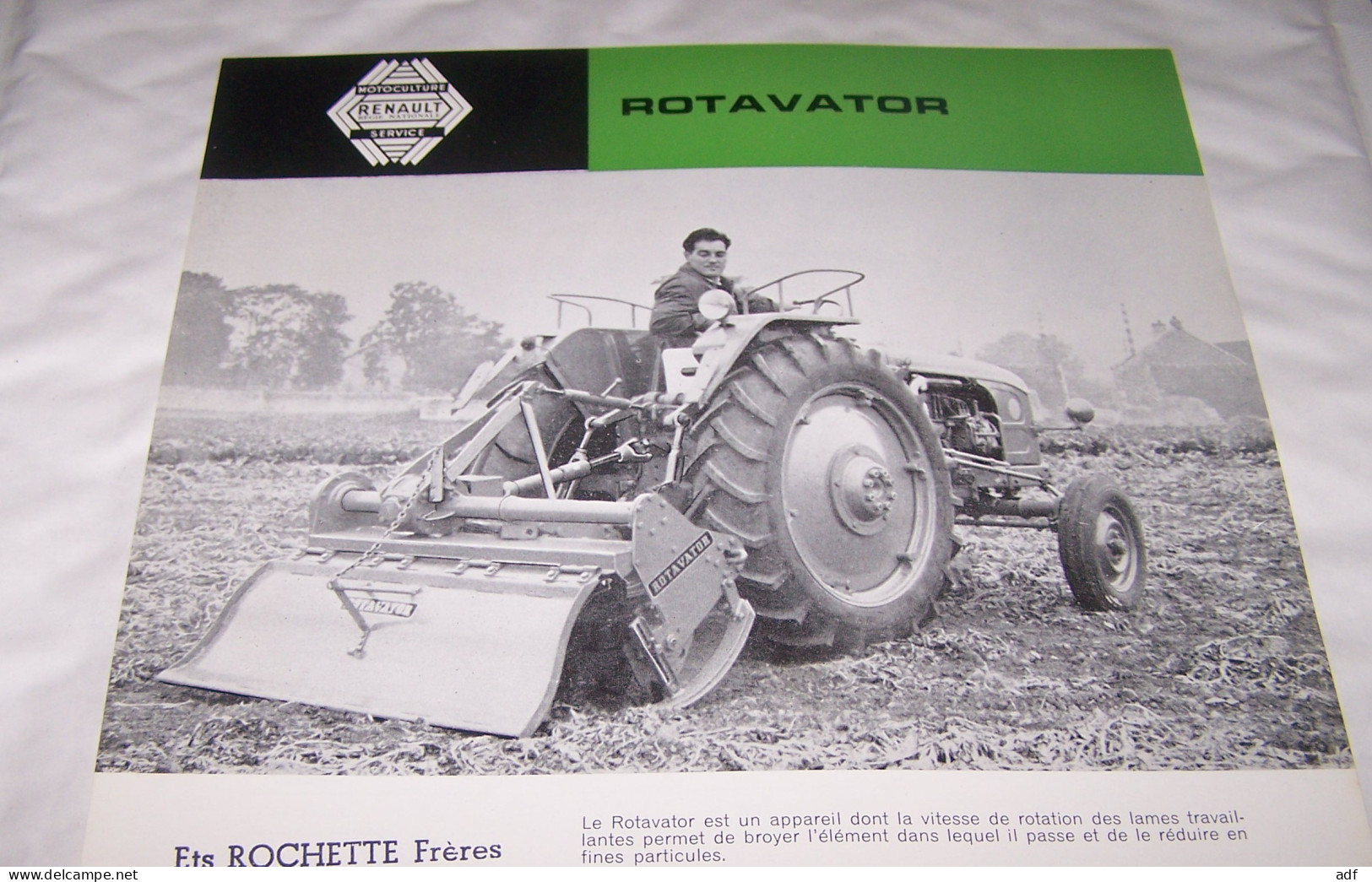 FEUILLET PUB PUBLICITAIRE MATERIEL AGRICOLE RENAULT ROTAVATOR ( TRACTEUR, TRACTEURS, MOTOCULTURE RENAULT ), AGRICULTURE - Trattori