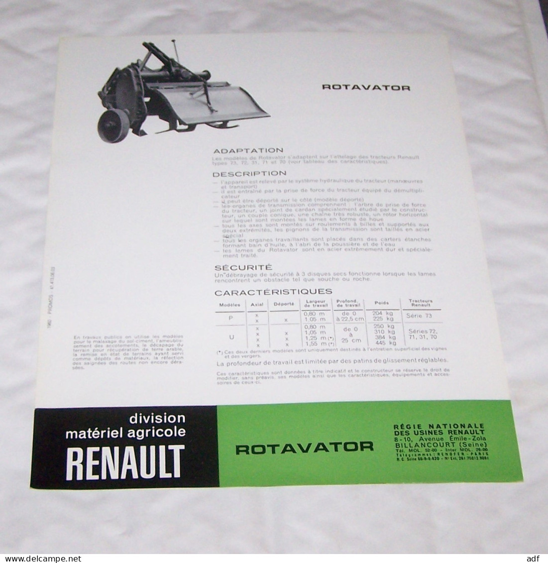 FEUILLET PUB PUBLICITAIRE MATERIEL AGRICOLE RENAULT ROTAVATOR ( TRACTEUR, TRACTEURS, MOTOCULTURE RENAULT ), AGRICULTURE - Trattori