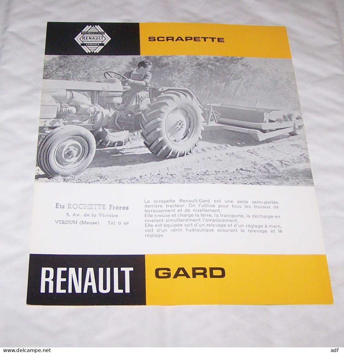 FEUILLET PUB PUBLICITAIRE MATERIEL AGRICOLE RENAULT SCRAPETTE GARD ( TRACTEUR, TRACTEURS, MOTOCULTURE ), AGRICULTURE - Tractors