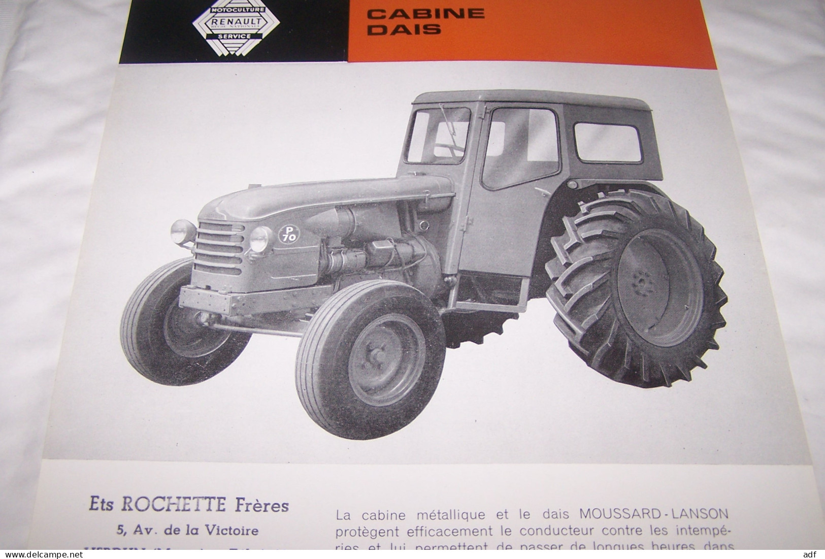 FEUILLET PUB PUBLICITAIRE TRACTEUR RENAULT CABINE DAIS MOUSSARD LANSON, AGRICULTURE - Tractores