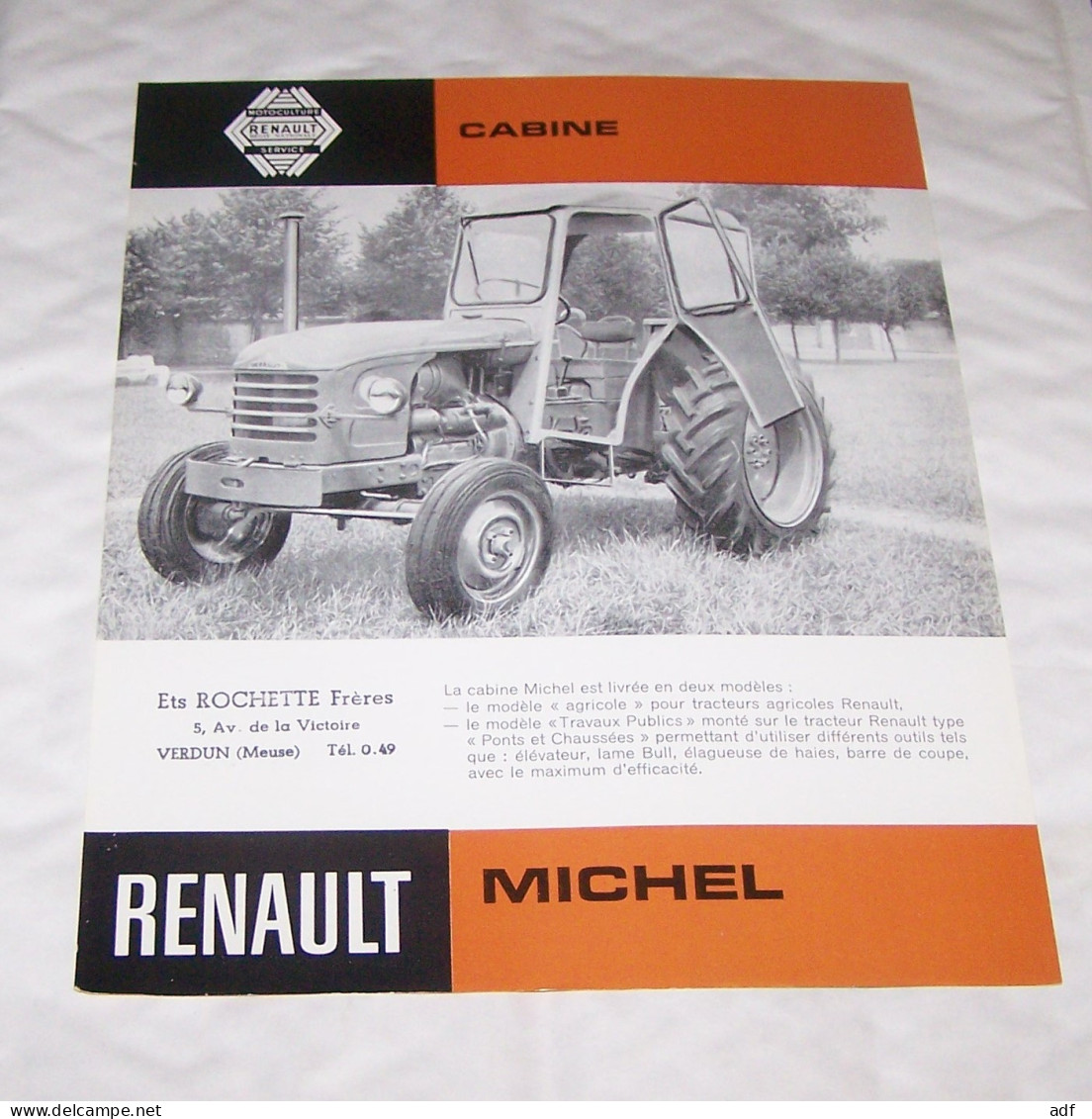 FEUILLET PUB PUBLICITAIRE TRACTEUR RENAULT CABINE MICHEL, AGRICULTURE - Tracteurs