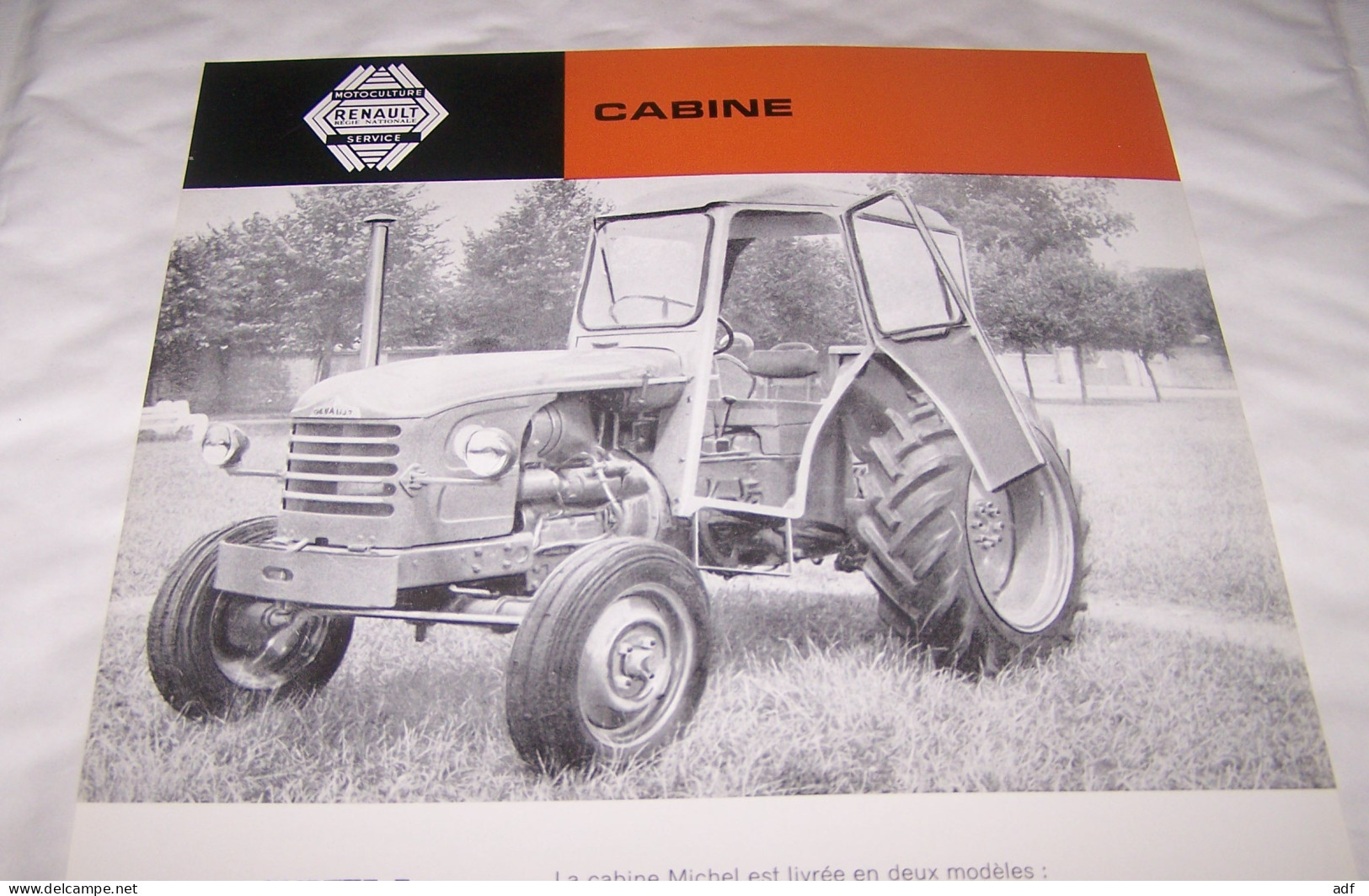 FEUILLET PUB PUBLICITAIRE TRACTEUR RENAULT CABINE MICHEL, AGRICULTURE - Trattori