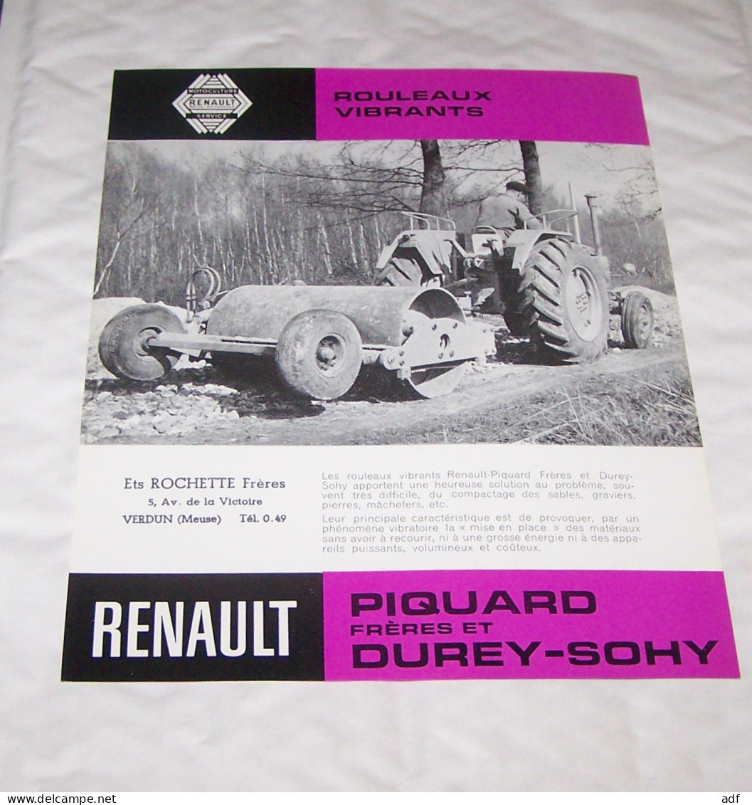 FEUILLET PUB PUBLICITAIRE MATERIEL AGRICOLE RENAULT ROULEAUX VIBRANTS  ( TRACTEUR, TRACTEURS, MOTOCULTURE ), AGRICULTURE - Trattori