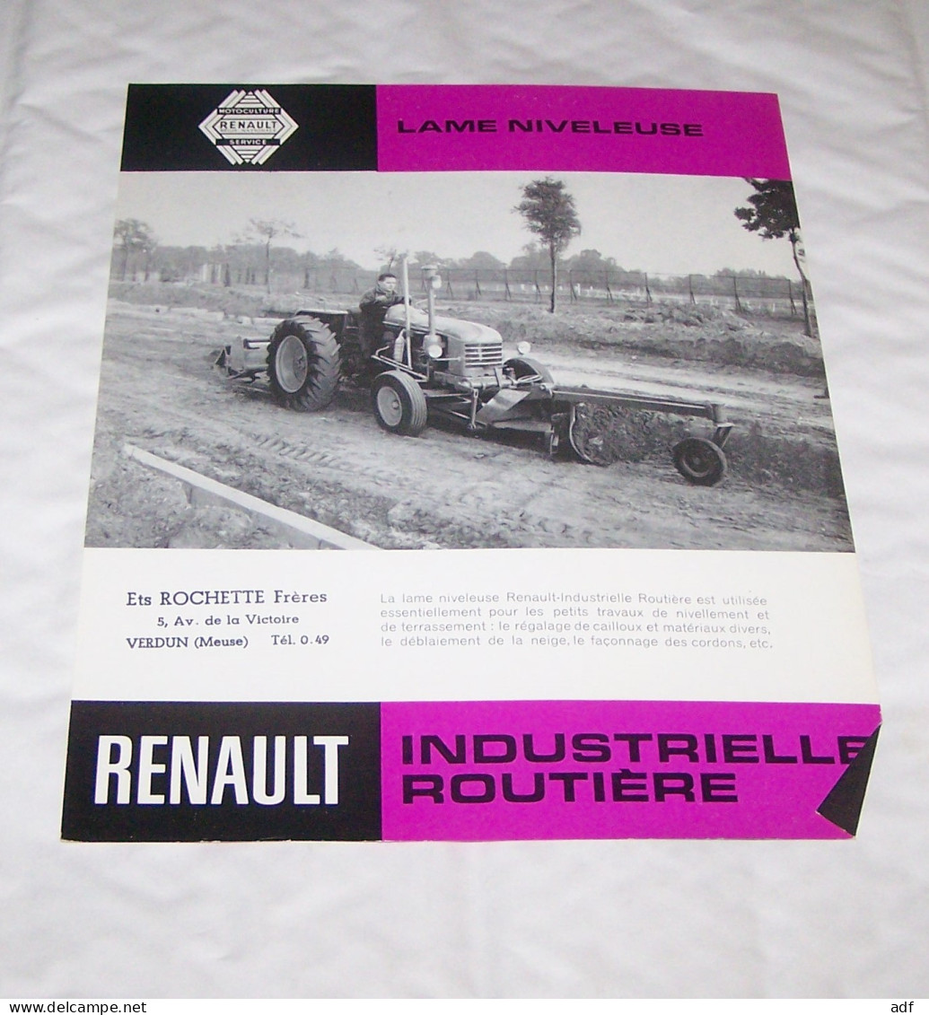 FEUILLET PUB PUBLICITAIRE MATERIEL AGRICOLE RENAULT LAME NIVELEUSE  ( TRACTEUR, TRACTEURS, MOTOCULTURE ) - Tracteurs