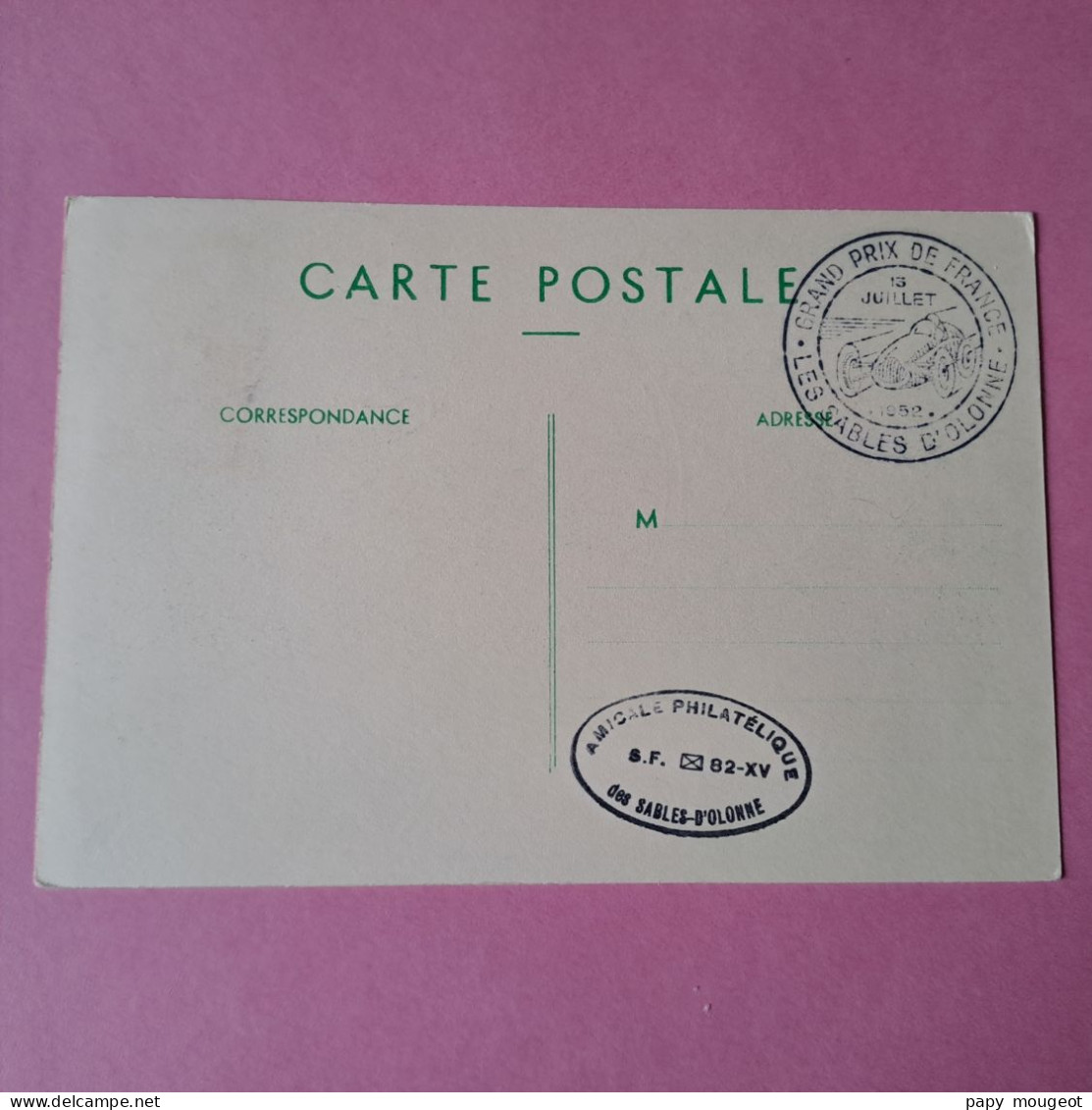 Grand Prix De France Les Sables D'Olonne 13-07-1952 - Temporary Postmarks