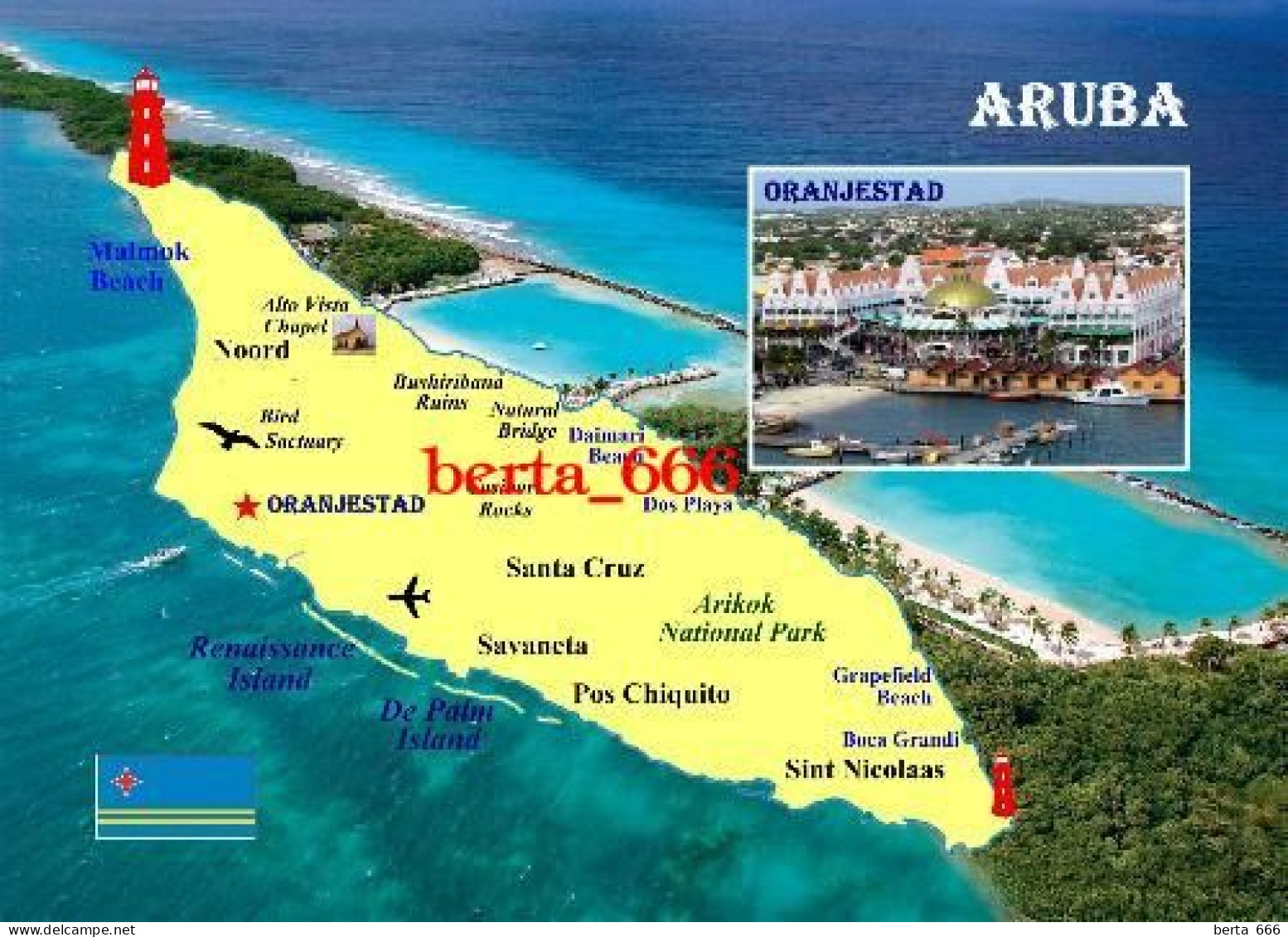 Aruba Island Map New Postcard * Carte Geographique * Landkarte - Aruba