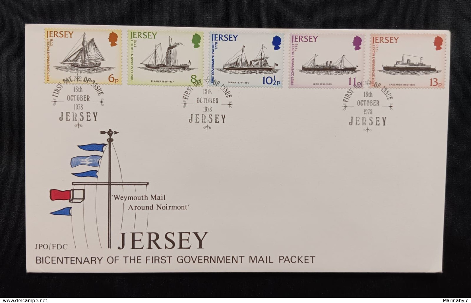 DM)1978, JERSEY, FIRST DAY COVER, ISSUE, BICENTENARY OF THE POSTAL CONNECTION WITH GREAT BRITAIN, POSTAL CAN OF 1778-182 - Jersey