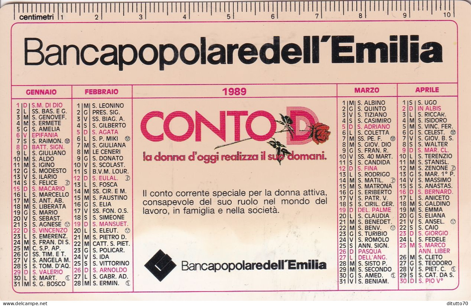 Calendarietto - Banca Popolare Dell'emilia - Anno 1989 - Petit Format : 1981-90