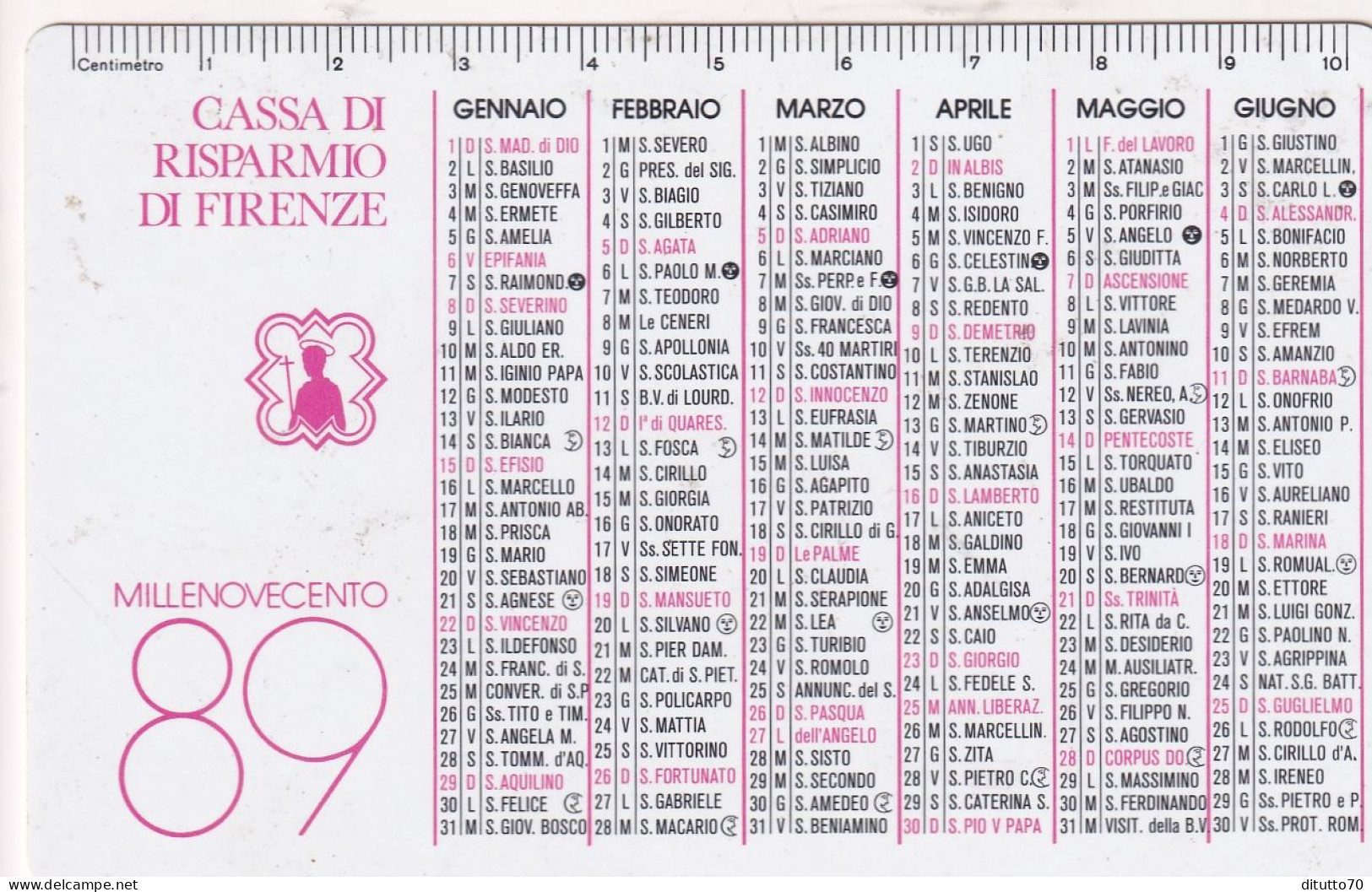 Calendarietto - Cassa Di Risparmio Di Firenze - Anno 1988 - Petit Format : 1981-90