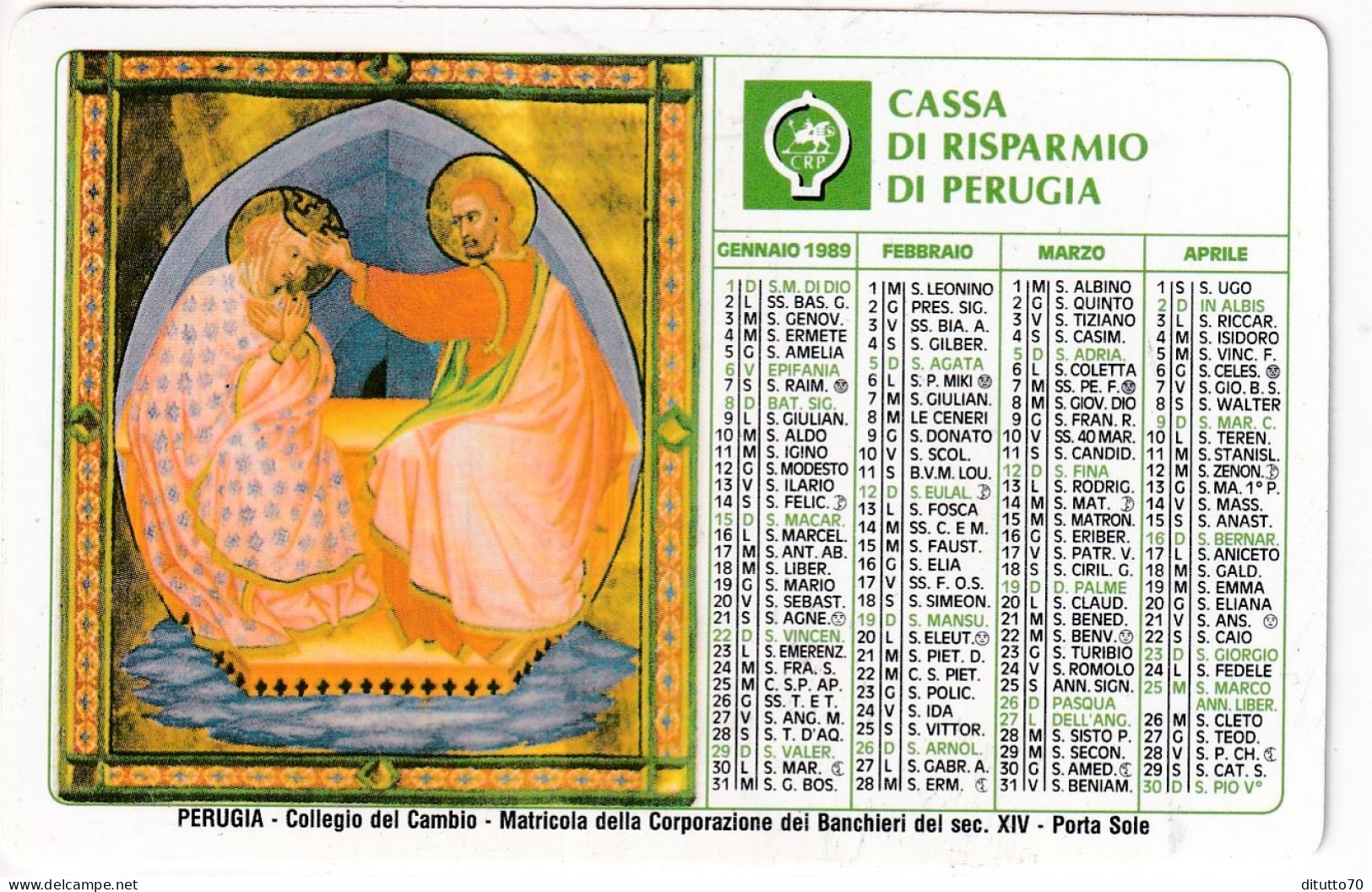 Calendarietto - Cassa Di Risparmio Di Perugia - Anno  1989 - Small : 1981-90