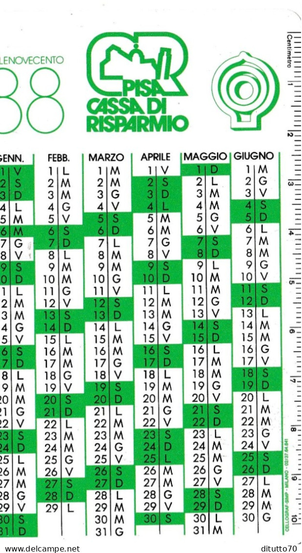 Calendarietto - Cassa Di Risparmio Di Pisa - Anno  1988 - Tamaño Pequeño : 1981-90