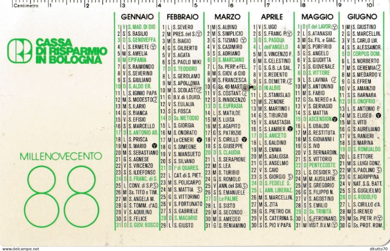 Calendarietto - Cassa Di Risparmio In Bologna - Anno  1989 - Kleinformat : 1981-90