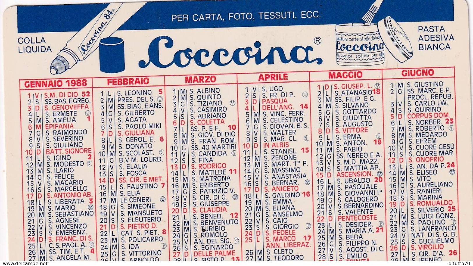 Calendarietto - Coccoina - Zenhit - Anno 1988 - Kleinformat : 1981-90