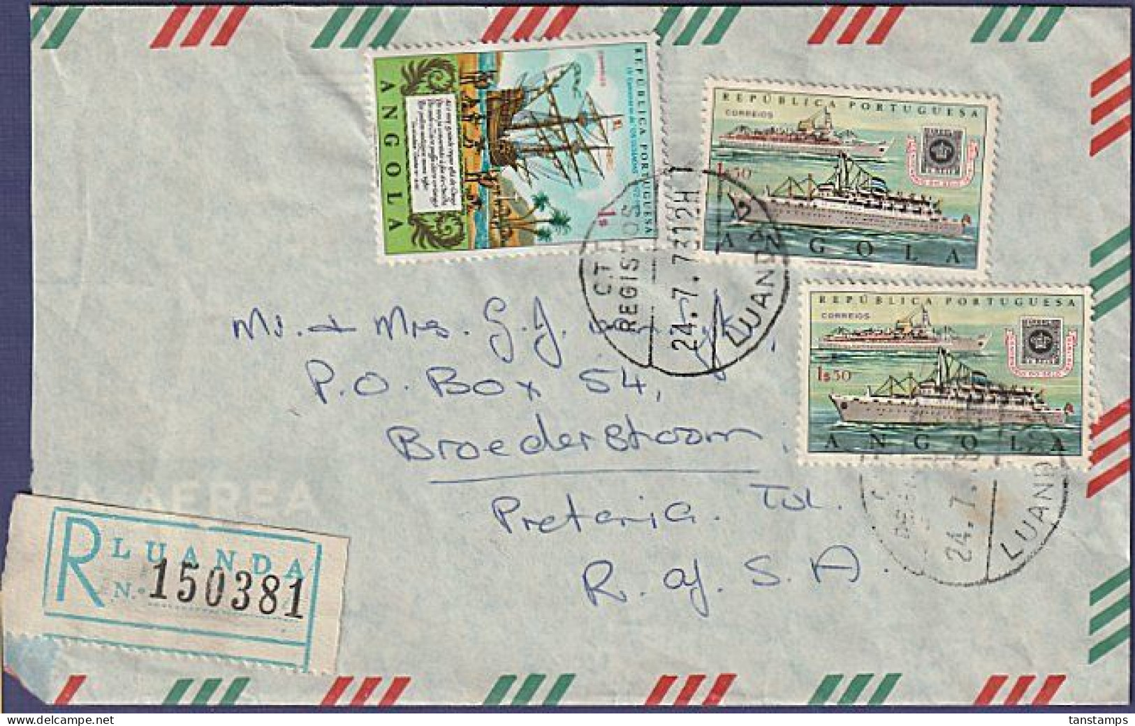 PORTUGUESE ANGOLA REGISTERED COVER LUANDA - REPUBLIC OF SOUTH AFRICA - Angola