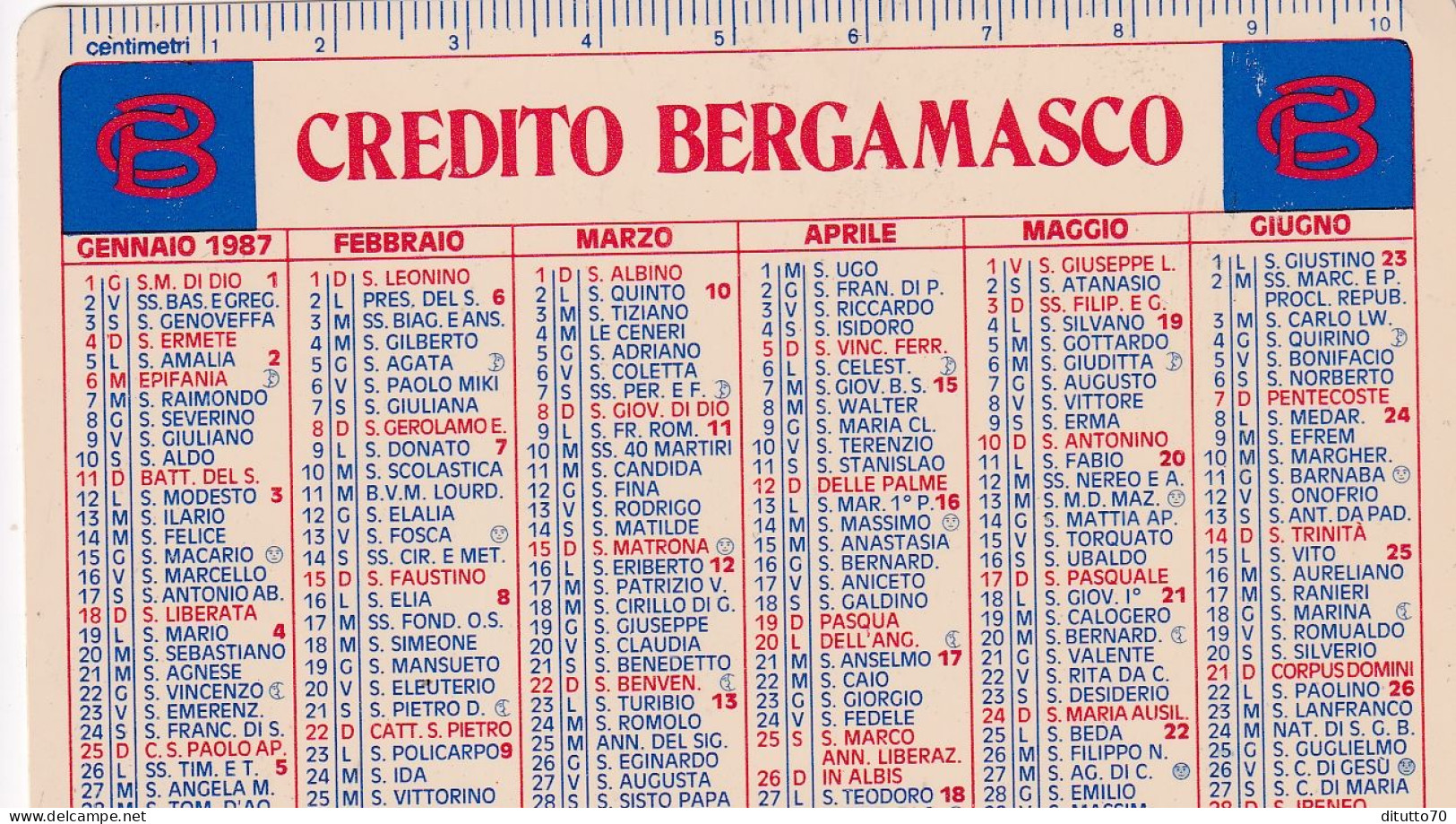 Calendarietto - Credito Bergamasco - Anno 1987 - Kleinformat : 1981-90