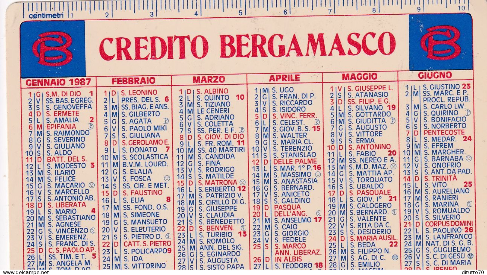 Calendarietto - Credito Bergamasco - Anno 1987 - Petit Format : 1981-90