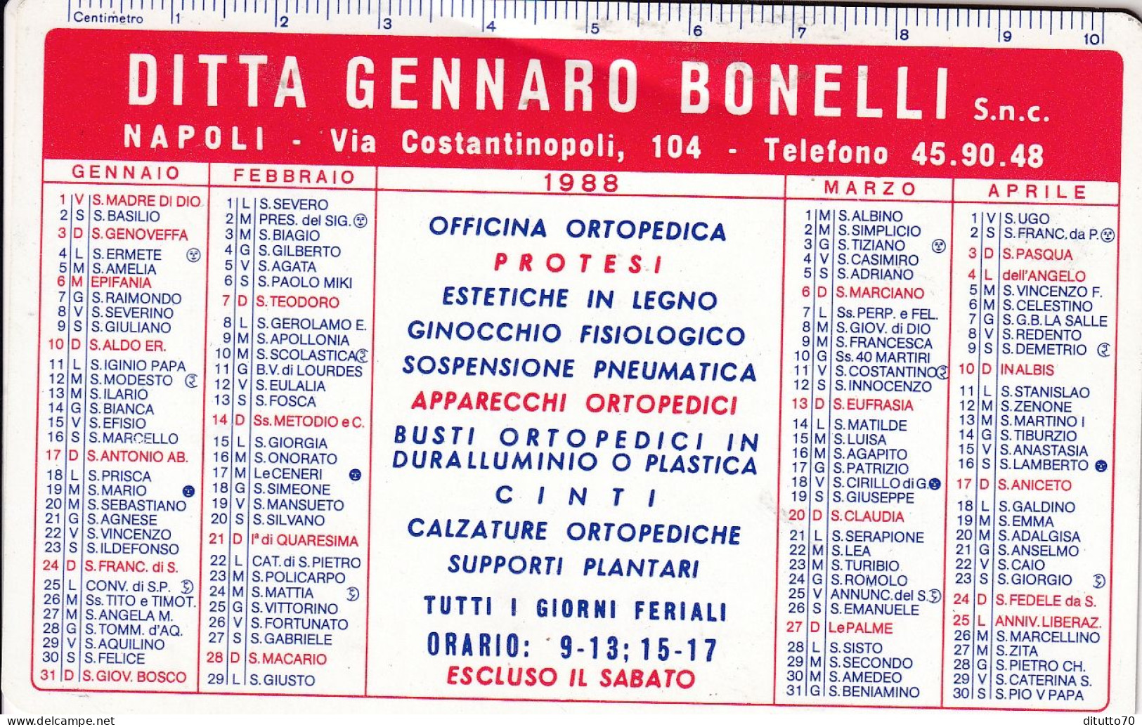 Calendarietto - Ditta Gennaro Bonelli - Napoli - Anno 1989 - Tamaño Pequeño : 1981-90