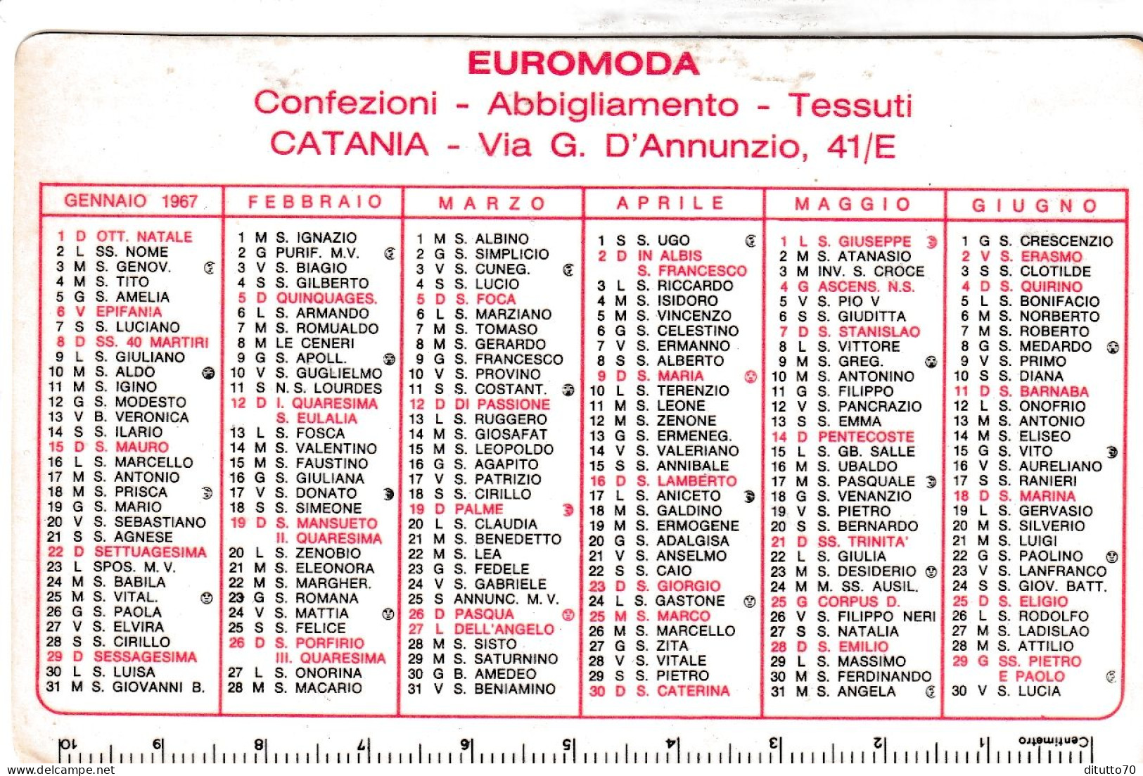 Calendarietto - Euromoda - Catania - Anno 1967 - Klein Formaat: 1981-90