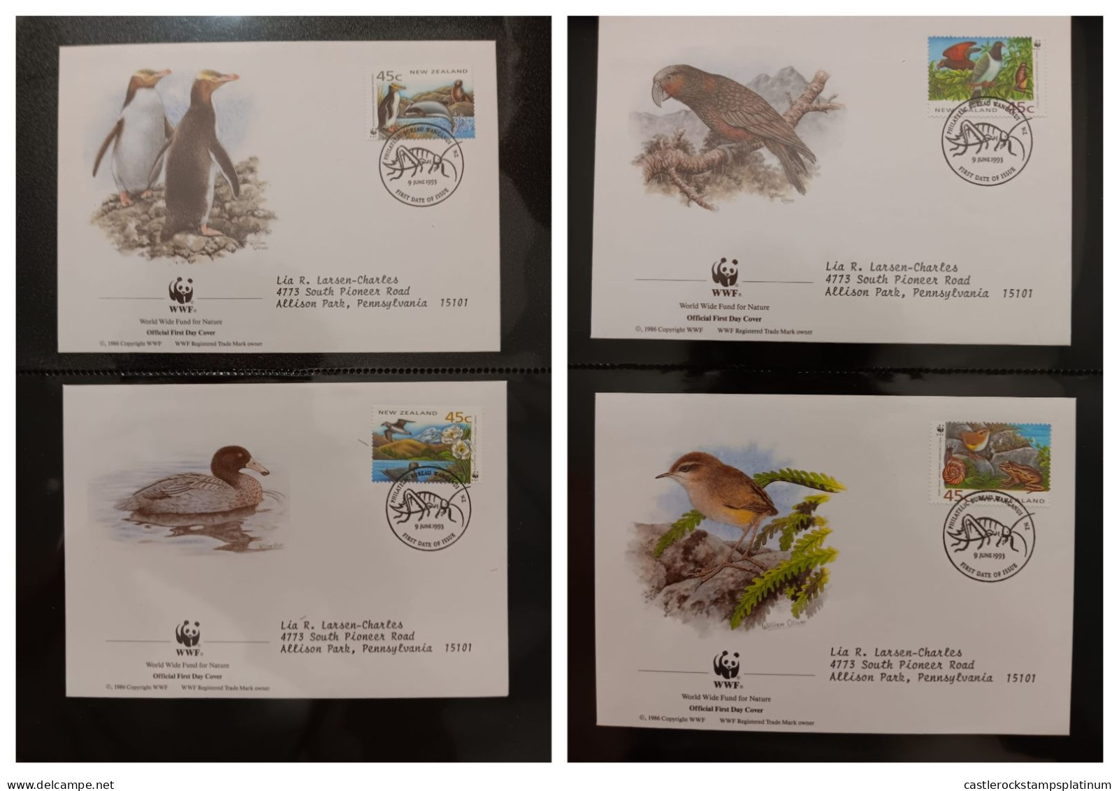 O) 1993  NEW ZEALAND,  WWF - WORLD WILDLIFE FUND,  PENGUIN - DOLPHIN - FUR SEAL, TAIKO COOK LILLY - DUCK - SNAIL - ROCK - Other & Unclassified